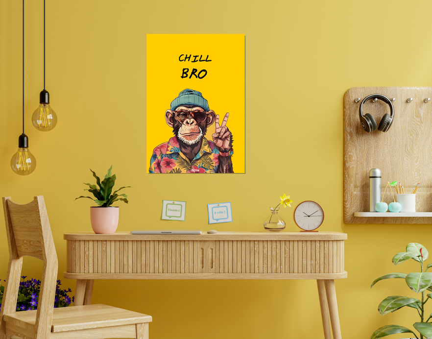 "MONKEY CHILL BRO" -Shiny & Sturdy Metallic Poster Art That Pops & Sticks
