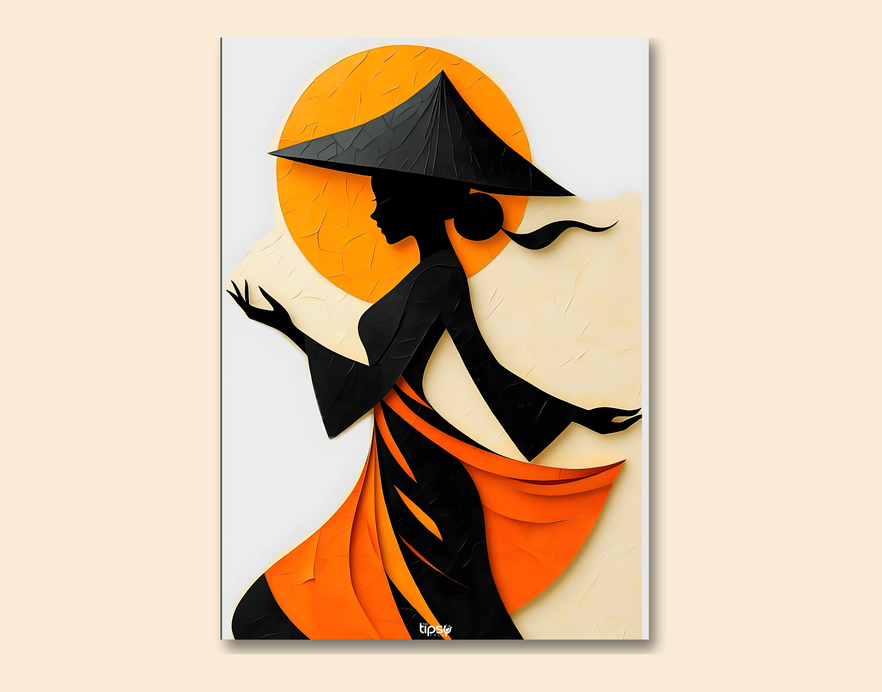 "ASIAN WOMAN SILHOUETTE CANVAS ART" -Shiny & Sturdy Metallic Poster Art That Pops & Sticks