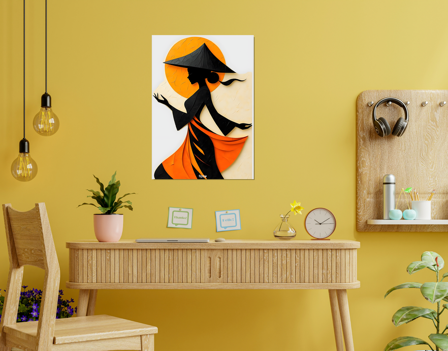 "ASIAN WOMAN SILHOUETTE CANVAS ART" -Shiny & Sturdy Metallic Poster Art That Pops & Sticks