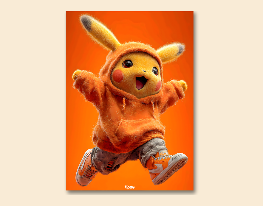"HAPPY HODDIE PIKACHU" -Shiny & Sturdy Metallic Poster Art That Pops & Sticks