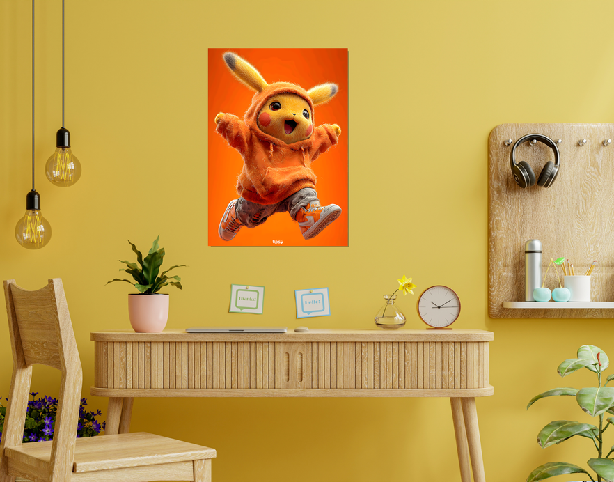 "HAPPY HODDIE PIKACHU" -Shiny & Sturdy Metallic Poster Art That Pops & Sticks