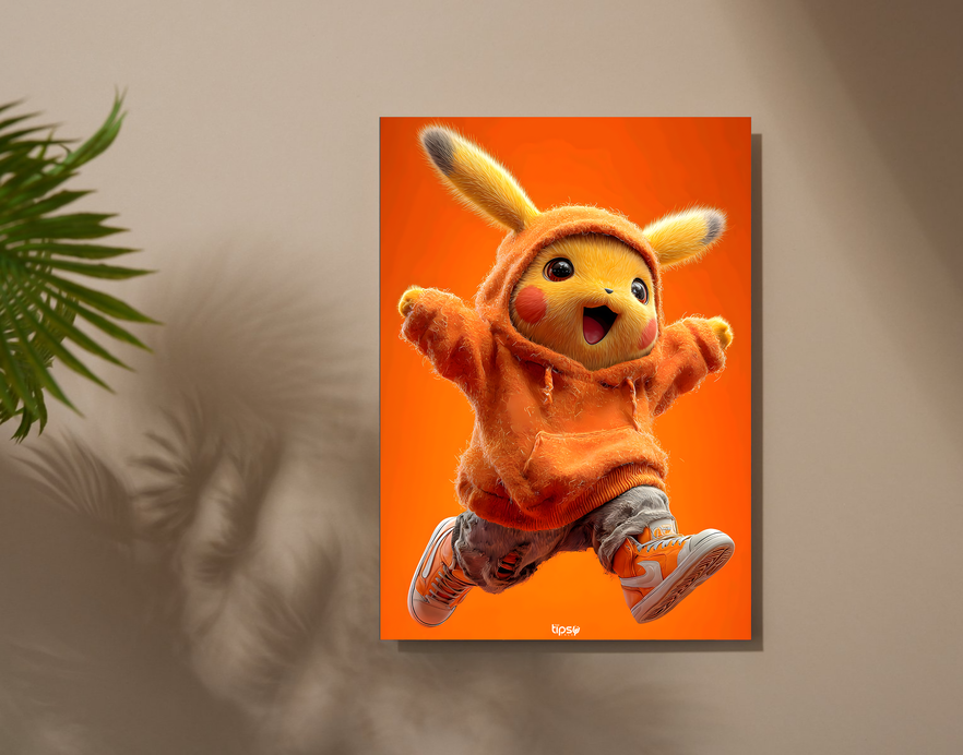"HAPPY HODDIE PIKACHU" -Shiny & Sturdy Metallic Poster Art That Pops & Sticks