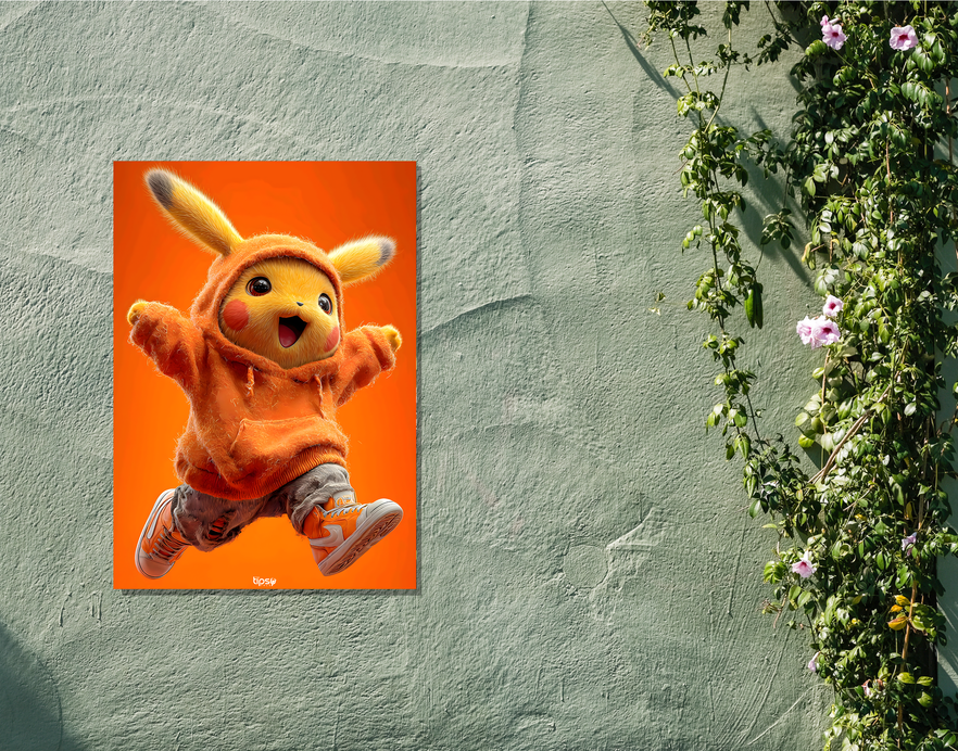 "HAPPY HODDIE PIKACHU" -Shiny & Sturdy Metallic Poster Art That Pops & Sticks
