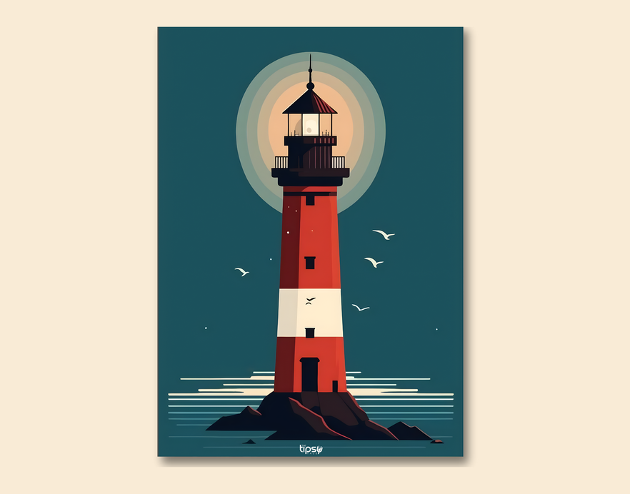 "LIGHTHOUSE ILLUSTRATION" -Shiny & Sturdy Metallic Poster Art That Pops & Sticks