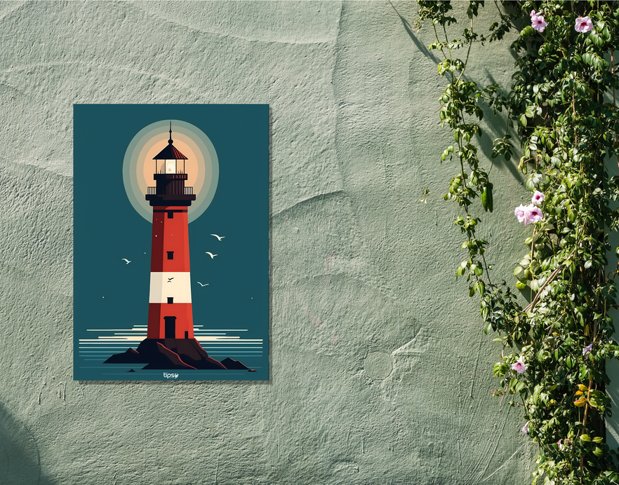 "LIGHTHOUSE ILLUSTRATION" -Shiny & Sturdy Metallic Poster Art That Pops & Sticks