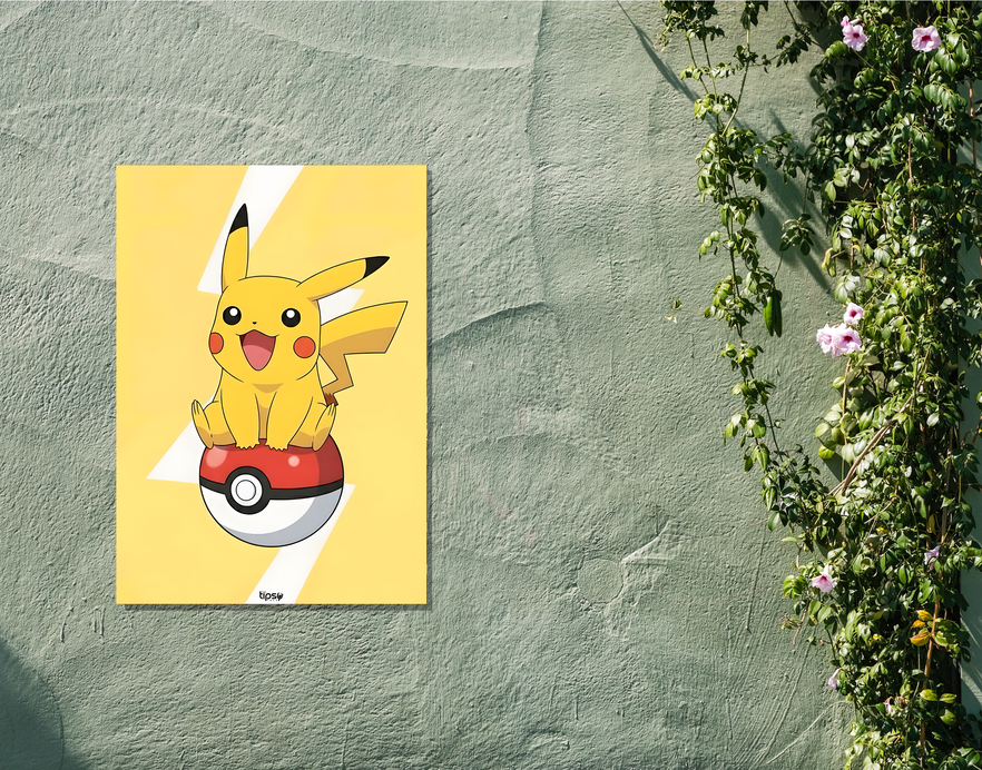 "PIKACHU ON A POLE BALL" -Shiny & Sturdy Metallic Poster Art That Pops & Sticks