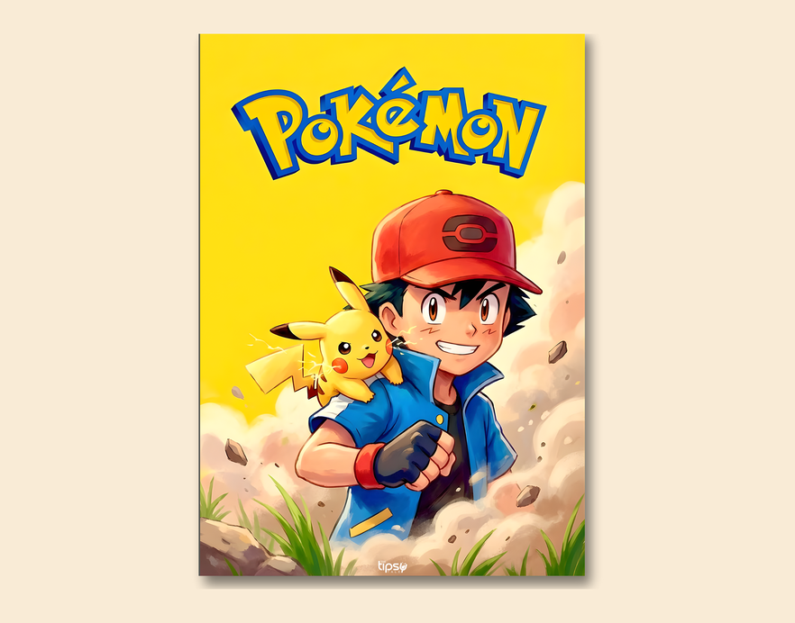 "POKEMON : ASH & PIKACHU" -Shiny & Sturdy Metallic Poster Art That Pops & Sticks