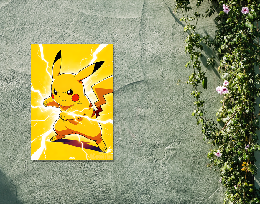 "THUNDERBOLT PIKACHU" -Shiny & Sturdy Metallic Poster Art That Pops & Sticks