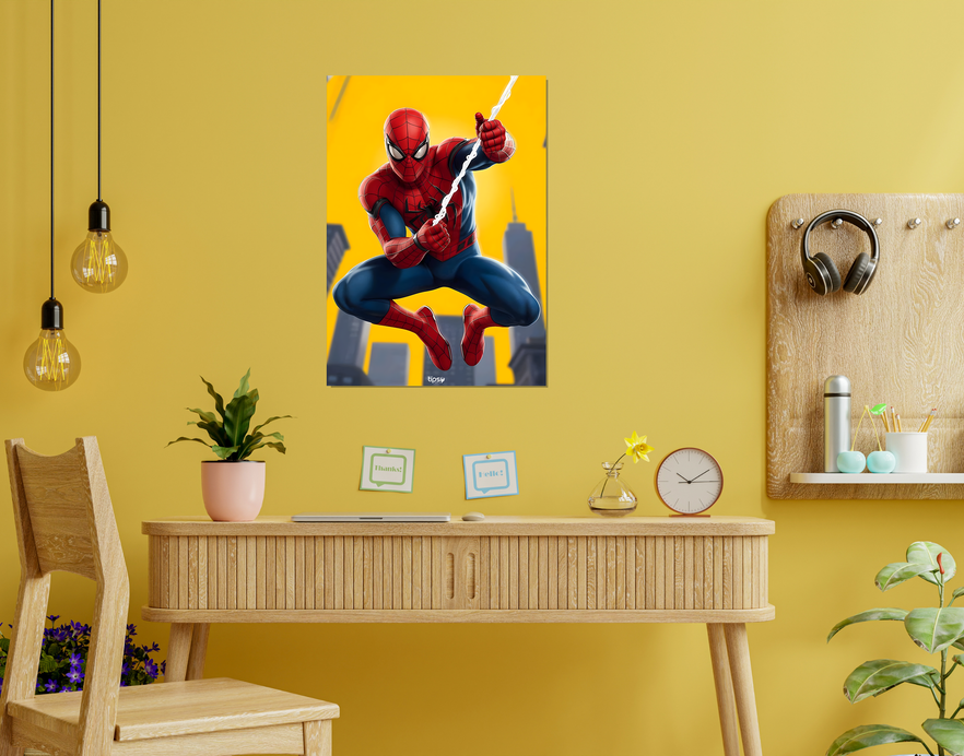 "SPIDERMAN WEB STRIKE " -Shiny & Sturdy Metallic Poster Art That Pops & Sticks