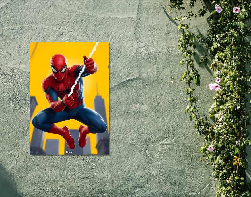 "SPIDERMAN WEB STRIKE " -Shiny & Sturdy Metallic Poster Art That Pops & Sticks