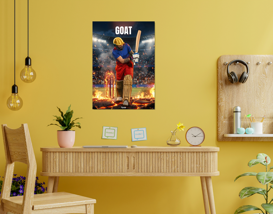 "GOAT - VIRAT KOHLI" -Shiny & Sturdy Metallic Poster Art That Pops & Sticks