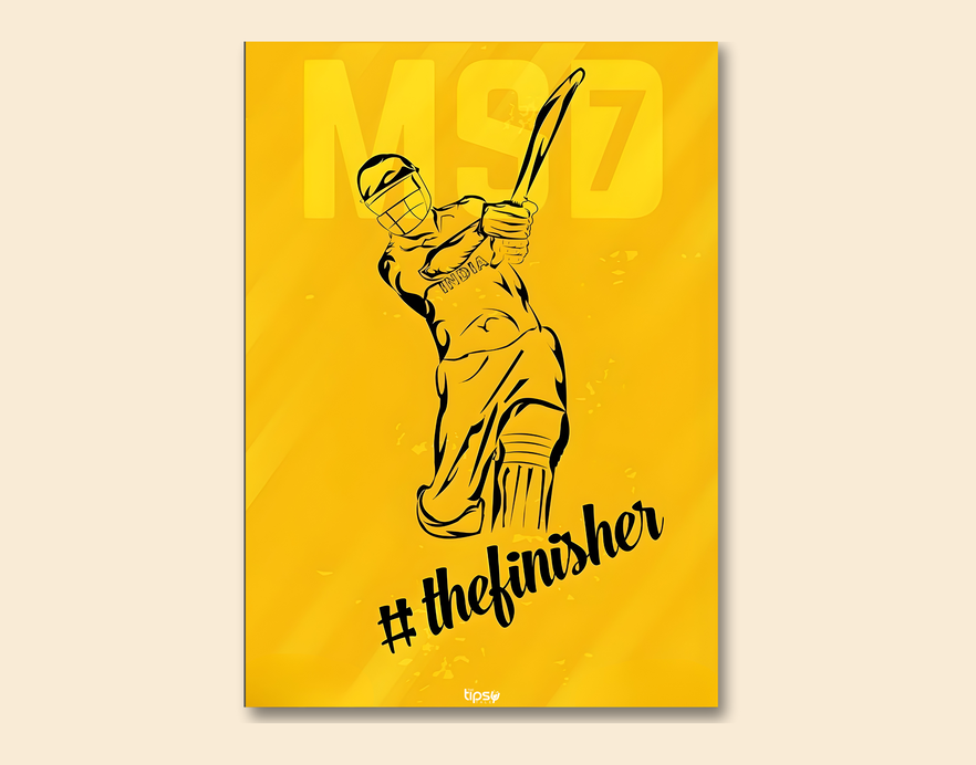 "MSD THE FINISHER: CRICKET FANSHIP" -Shiny & Sturdy Metallic Poster Art That Pops & Sticks