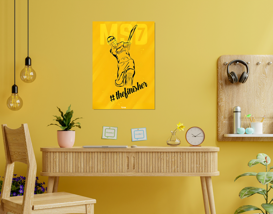 "MSD THE FINISHER: CRICKET FANSHIP" -Shiny & Sturdy Metallic Poster Art That Pops & Sticks