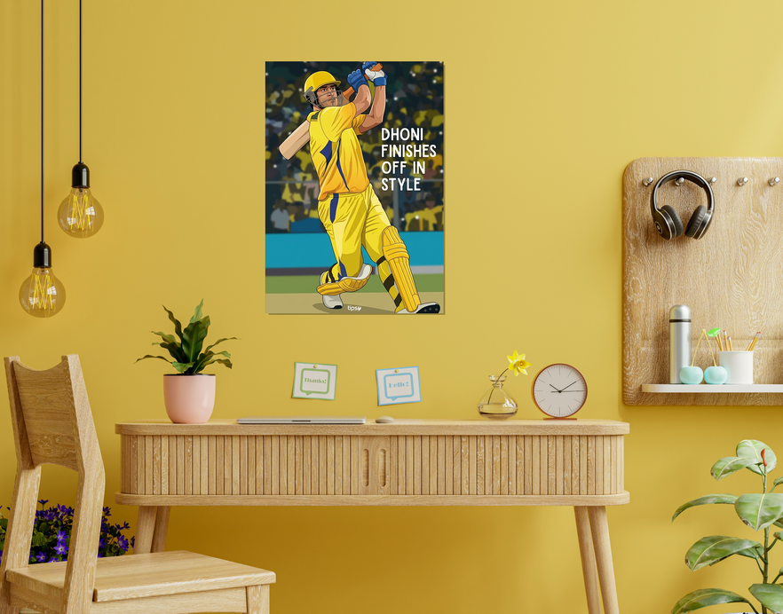 "CRICKET FANDOM: MS DHONI " -Shiny & Sturdy Metallic Poster Art That Pops & Sticks