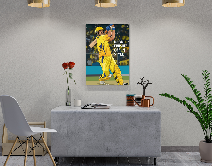 "CRICKET FANDOM: MS DHONI " -Shiny & Sturdy Metallic Poster Art That Pops & Sticks