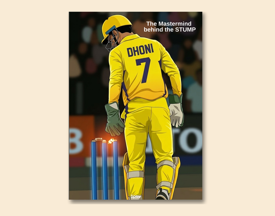 "CRICKET FANBASE J7: MAHENDRA SINGH DHONI" -Shiny & Sturdy Metallic Poster Art That Pops & Sticks