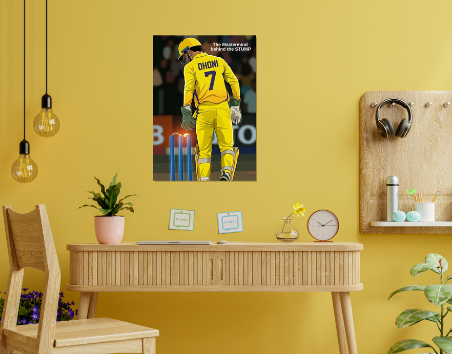 "CRICKET FANBASE J7: MAHENDRA SINGH DHONI" -Shiny & Sturdy Metallic Poster Art That Pops & Sticks