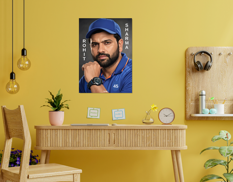 "ROHIT SHARMA: CRICKET FANDOM" -Shiny & Sturdy Metallic Poster Art That Pops & Sticks
