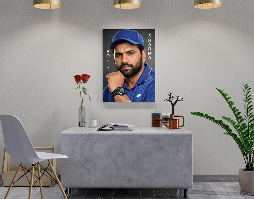 "ROHIT SHARMA: CRICKET FANDOM" -Shiny & Sturdy Metallic Poster Art That Pops & Sticks