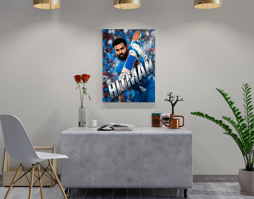 "ROHIT SHARMA: CRICKET FANBASE" -Shiny & Sturdy Metallic Poster Art That Pops & Sticks