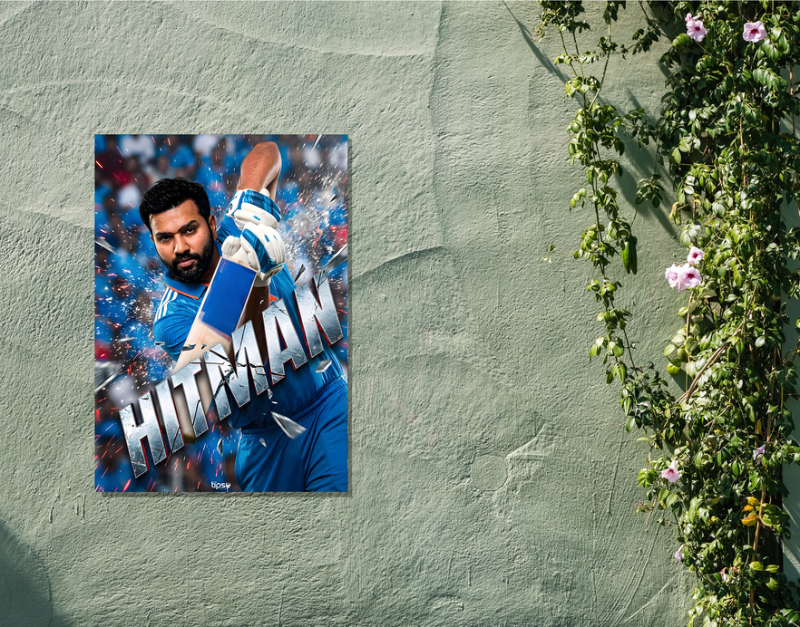 "ROHIT SHARMA: CRICKET FANBASE" -Shiny & Sturdy Metallic Poster Art That Pops & Sticks