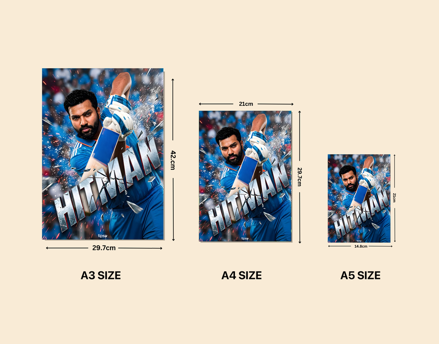 "ROHIT SHARMA: CRICKET FANBASE" -Shiny & Sturdy Metallic Poster Art That Pops & Sticks