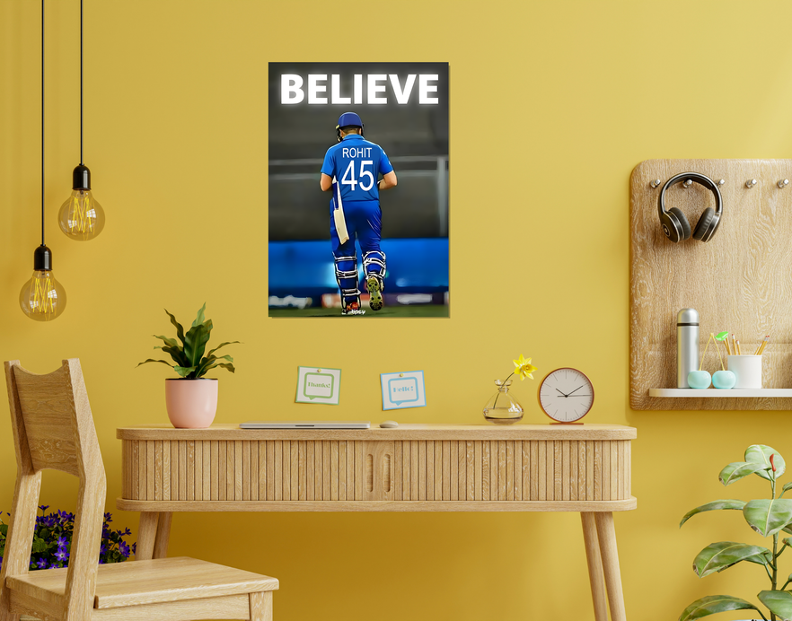 "CRICKET FANDOM: ROHIT SHARMA" -Shiny & Sturdy Metallic Poster Art That Pops & Sticks