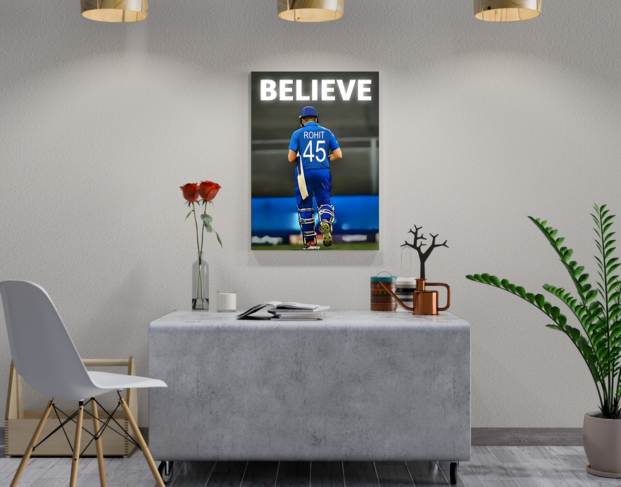 "CRICKET FANDOM: ROHIT SHARMA" -Shiny & Sturdy Metallic Poster Art That Pops & Sticks