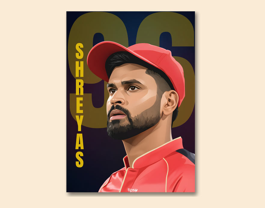"SHREYAS IYER: CRICKET FANDOM" -Shiny & Sturdy Metallic Poster Art That Pops & Sticks
