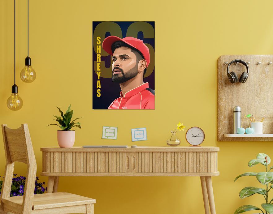 "SHREYAS IYER: CRICKET FANDOM" -Shiny & Sturdy Metallic Poster Art That Pops & Sticks