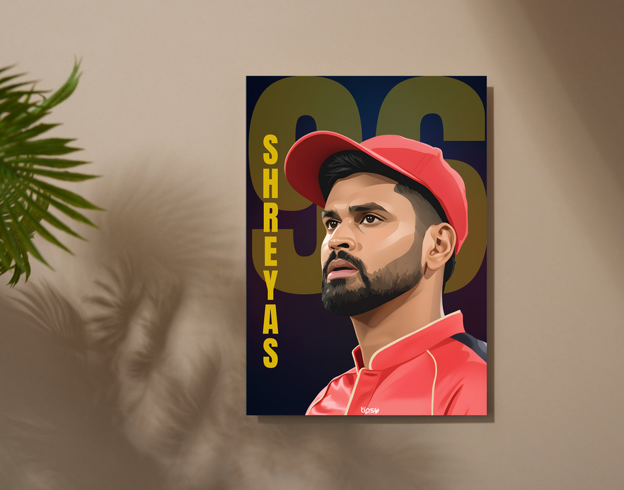 "SHREYAS IYER: CRICKET FANDOM" -Shiny & Sturdy Metallic Poster Art That Pops & Sticks