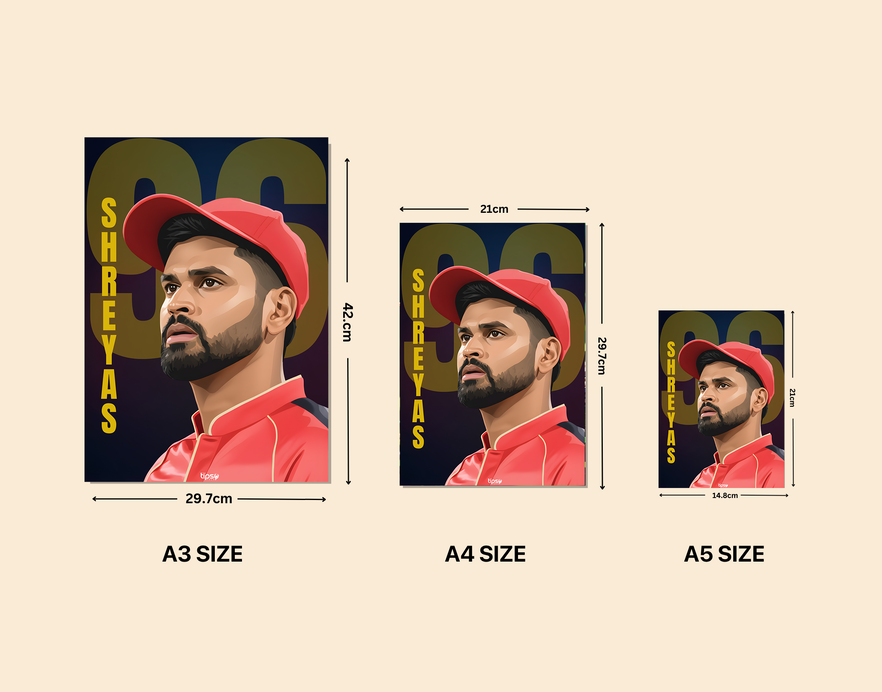 "SHREYAS IYER: CRICKET FANDOM" -Shiny & Sturdy Metallic Poster Art That Pops & Sticks