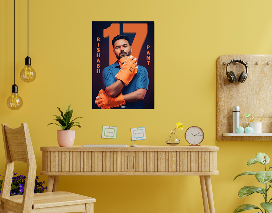 "RISHABH PANT: CRICKET FANSHIP " -Shiny & Sturdy Metallic Poster Art That Pops & Sticks