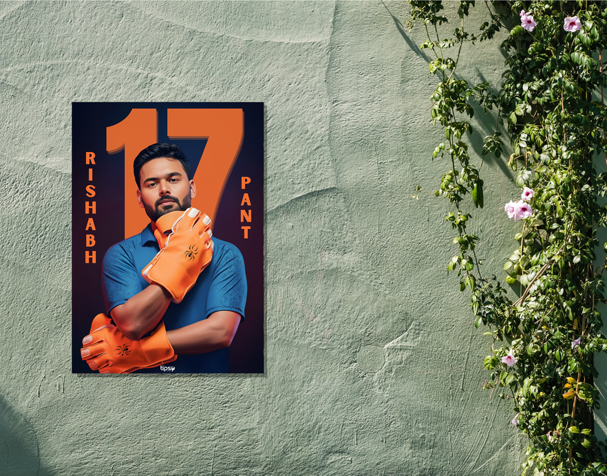 "RISHABH PANT: CRICKET FANSHIP " -Shiny & Sturdy Metallic Poster Art That Pops & Sticks