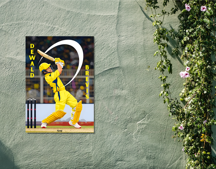 "DEWALD BREVIS: CRICKET FANSHIP" -Shiny & Sturdy Metallic Poster Art That Pops & Sticks