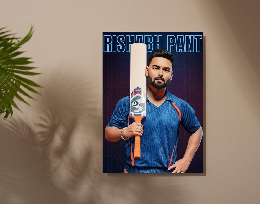 "RISHABH PANT: CRICKET FANDOM" -Shiny & Sturdy Metallic Poster Art That Pops & Sticks