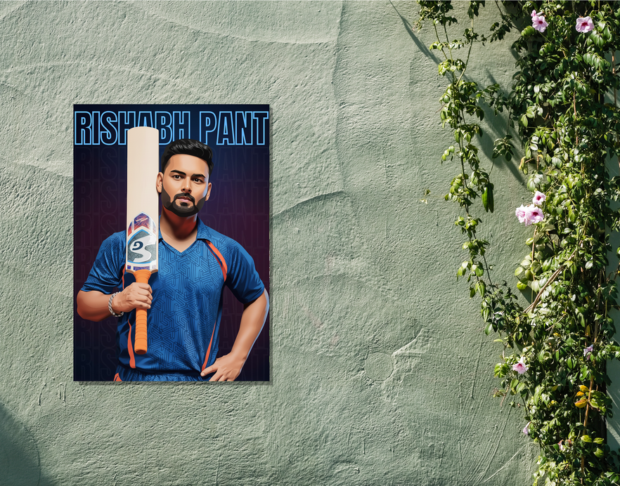 "RISHABH PANT: CRICKET FANDOM" -Shiny & Sturdy Metallic Poster Art That Pops & Sticks