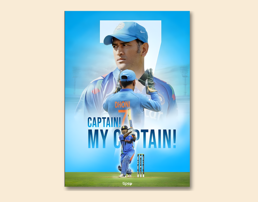 "CAPTAIN MY CAPTAIN: MS DHONI " -Shiny & Sturdy Metallic Poster Art That Pops & Sticks