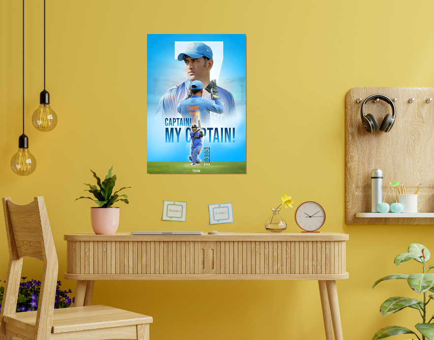 "CAPTAIN MY CAPTAIN: MS DHONI " -Shiny & Sturdy Metallic Poster Art That Pops & Sticks