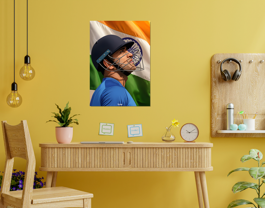 "CAPTAIN MAHENDRA SINGH DHONI " -Shiny & Sturdy Metallic Poster Art That Pops & Sticks