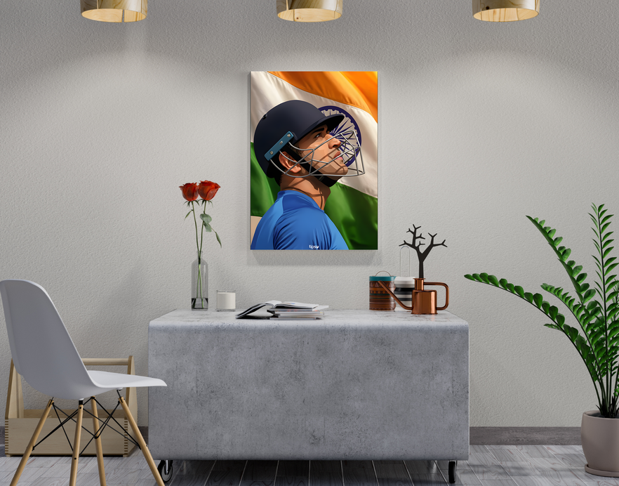 "CAPTAIN MAHENDRA SINGH DHONI " -Shiny & Sturdy Metallic Poster Art That Pops & Sticks