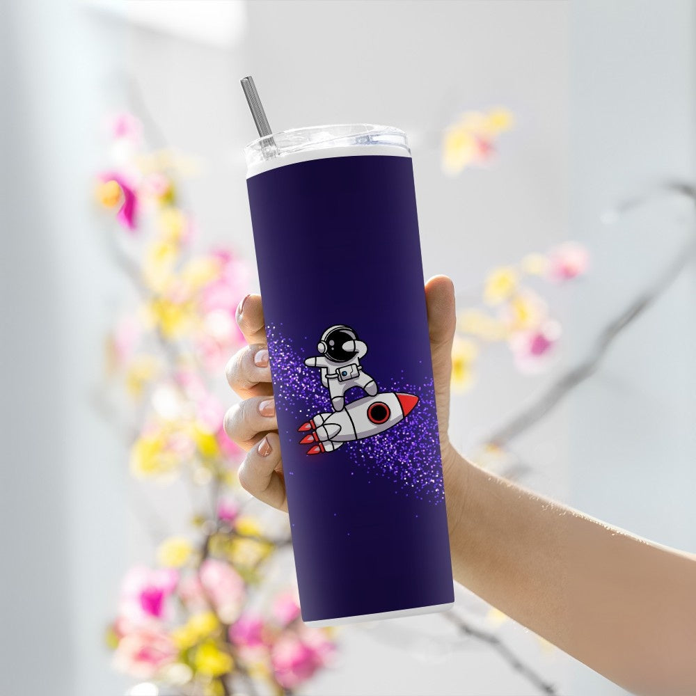 "Astronaut Rocket in the Space" Tumbler with Metal Straw