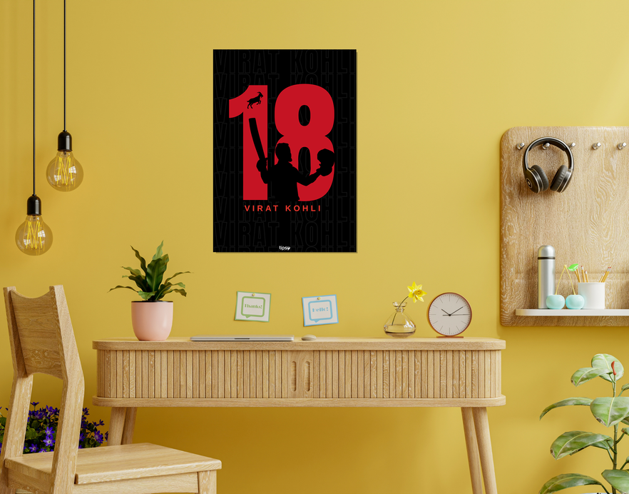 "GOAT 18 VIRAT KOHLI" -Shiny & Sturdy Metallic Poster Art That Pops & Sticks