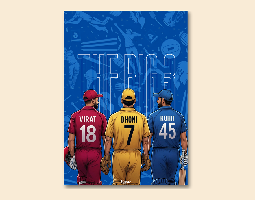 "CRICKET FANBASE: THE BIG 3" -Shiny & Sturdy Metallic Poster Art That Pops & Sticks
