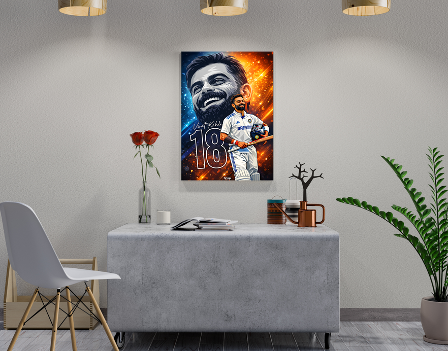 "KING VIRAT KOHLI 18 CRICKET FANDOM" -Shiny & Sturdy Metallic Poster Art That Pops & Sticks