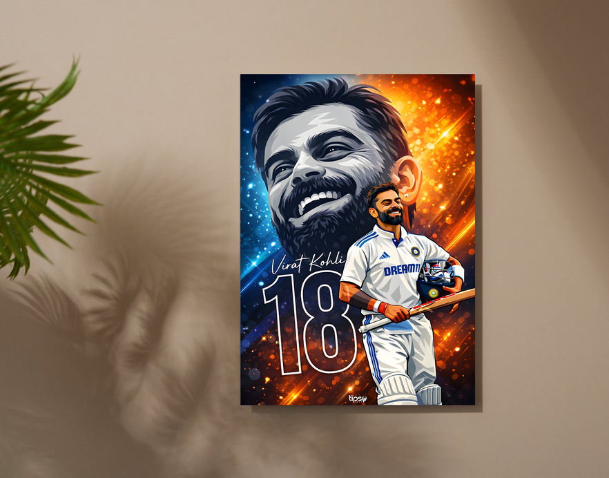 "KING VIRAT KOHLI 18 CRICKET FANDOM" -Shiny & Sturdy Metallic Poster Art That Pops & Sticks