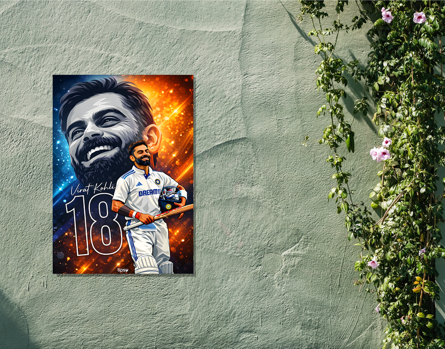 "KING VIRAT KOHLI 18 CRICKET FANDOM" -Shiny & Sturdy Metallic Poster Art That Pops & Sticks
