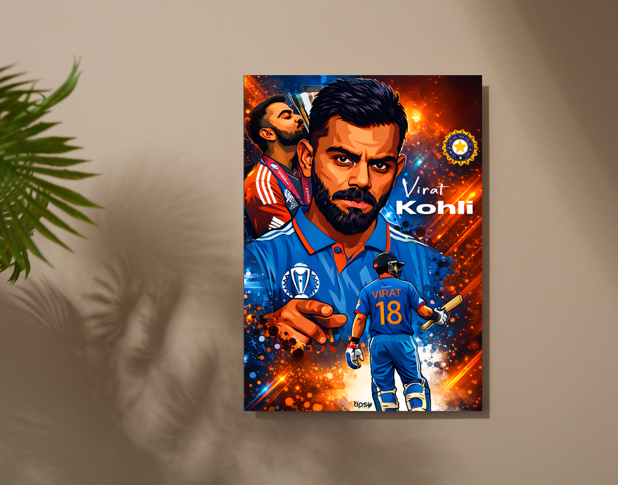 "THE GOAT: VIRAT KOHLI CRICKET FANBASE" -Shiny & Sturdy Metallic Poster Art That Pops & Sticks