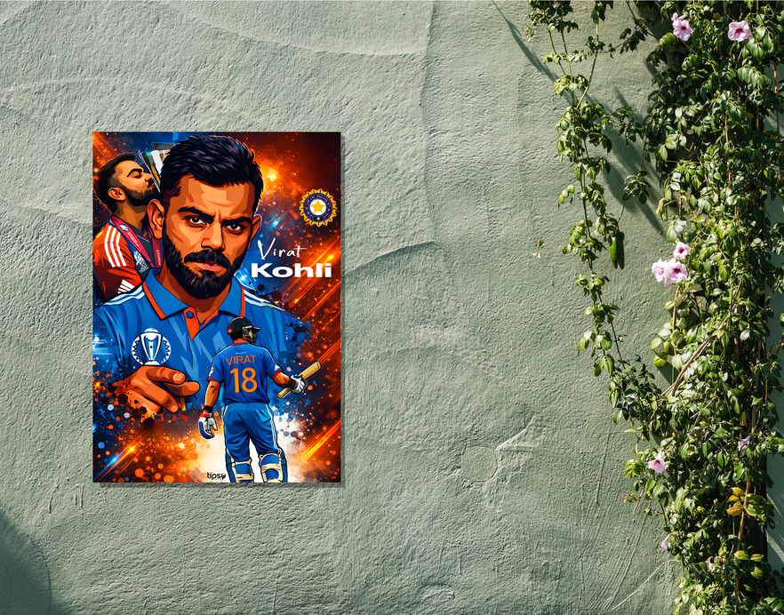"THE GOAT: VIRAT KOHLI CRICKET FANBASE" -Shiny & Sturdy Metallic Poster Art That Pops & Sticks