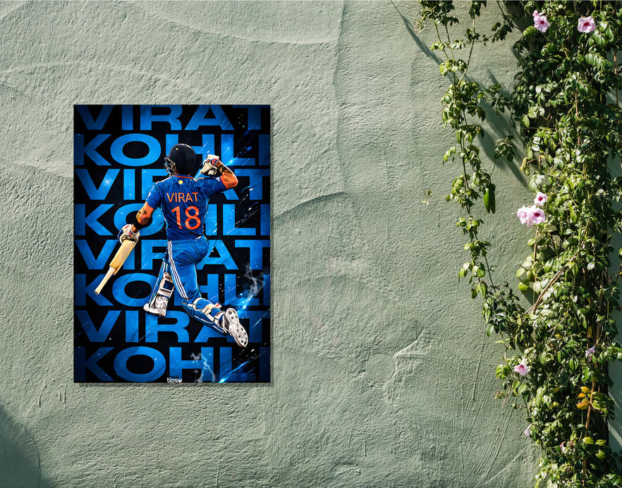 "RUN MACHINE VIRAT KOHLI CRICKET FANSHIP" -Shiny & Sturdy Metallic Poster Art That Pops & Sticks